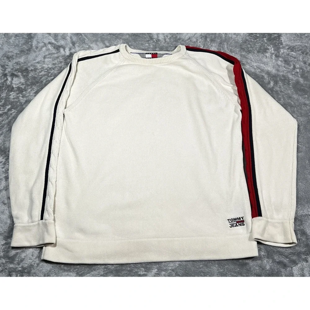 Tommy Hilfiger Sweater Men Size Large Knit Pullover Cream
